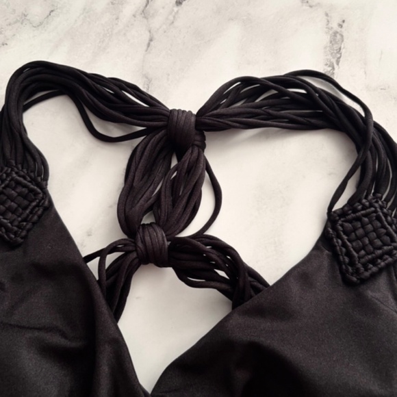 Victorias Secret Swim Nwt Black Macrame Strappy Tie BikinI Top XS - Picture 4 of 5